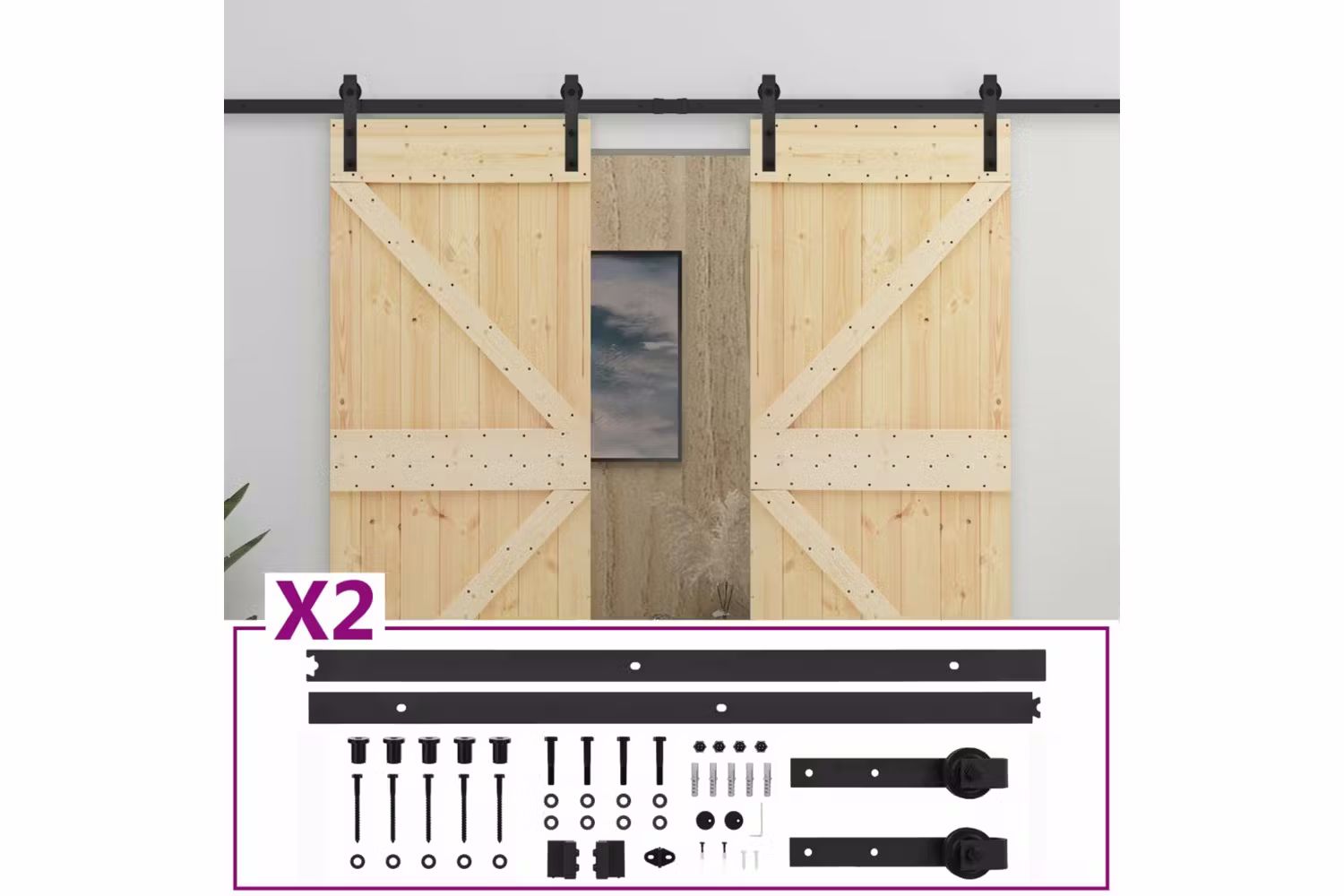 vidaXL 3057599 Sliding Door With Hardware Set 100x210cm Solid Pine Wood