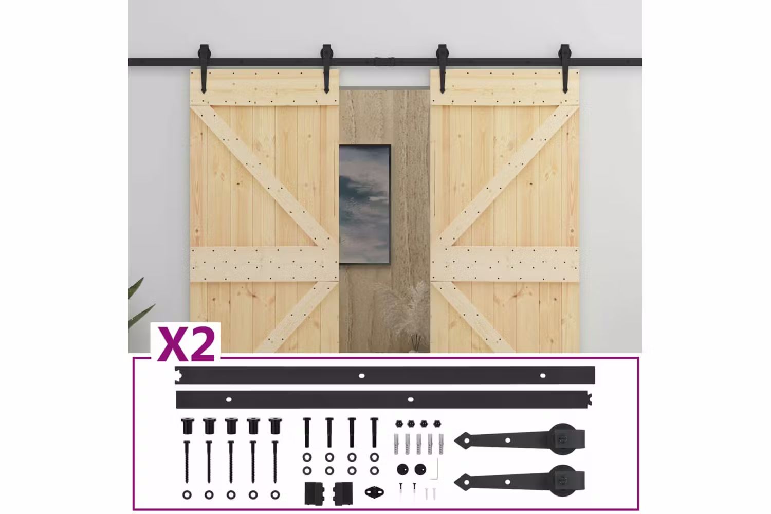 vidaXL 3057596 Sliding Door With Hardware Set 100x210cm Solid Pine Wood
