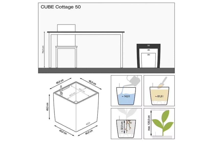 Lechuza 442087 Planter Cube Cottage 50 All-in-one Granite