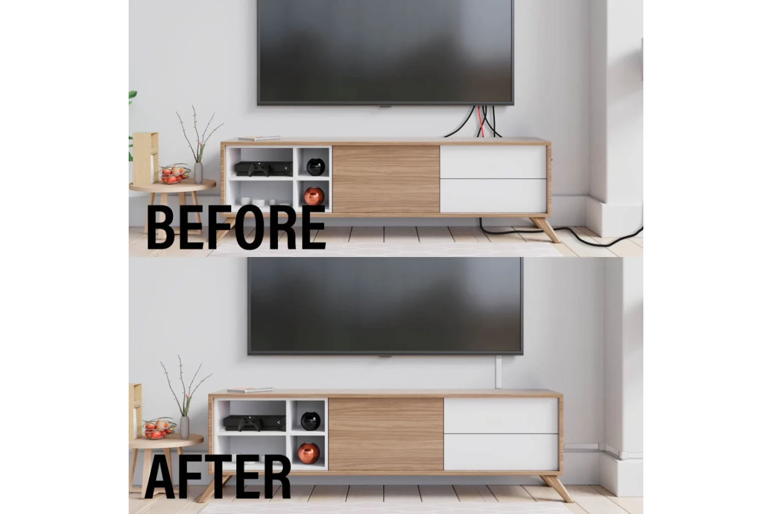 Sanus On-Wall Cable Concealer High Capacity Cord Cover Kit for Mounted TVs | 6 Cables