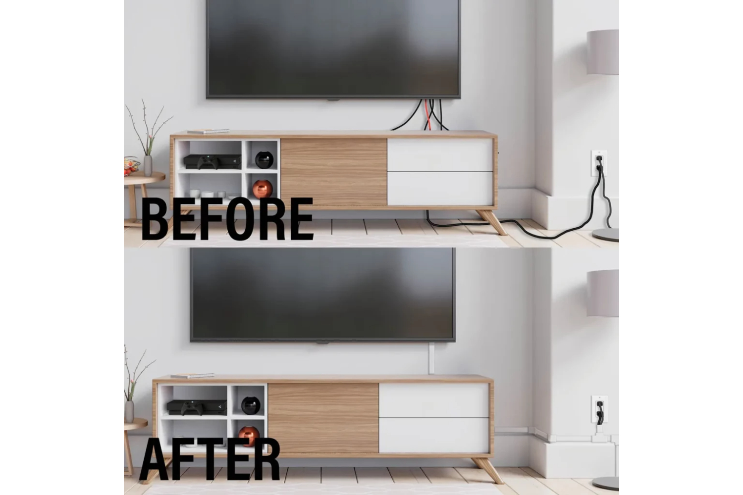 Sanus On-Wall Cable Concealer Cord Cover Kit for Mounted TVs | 4 Cables