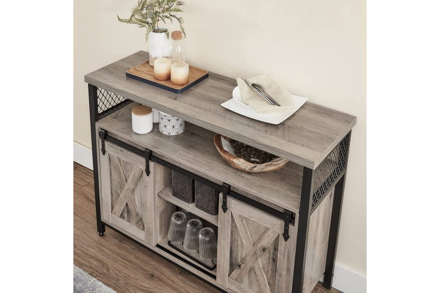 Vasagle Frida 2 Door Sideboard | Sliding Doors | Grey