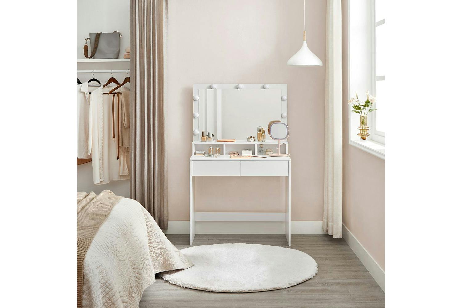Songmics Vasagle Dressing Table with Mirror and Light Bulb | White