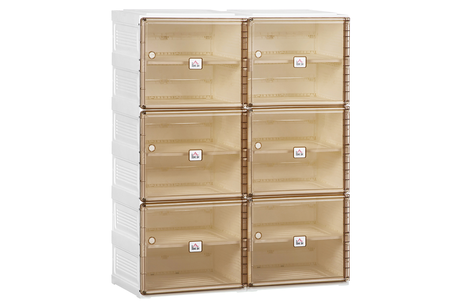 Homcom Portable Plastic Shoe Storage Cabinet with Ten Compartments | White/Brown