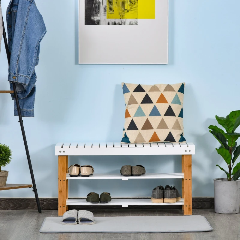 Homcom Hidden Storage Slatted Shoe Rack | Brown/White