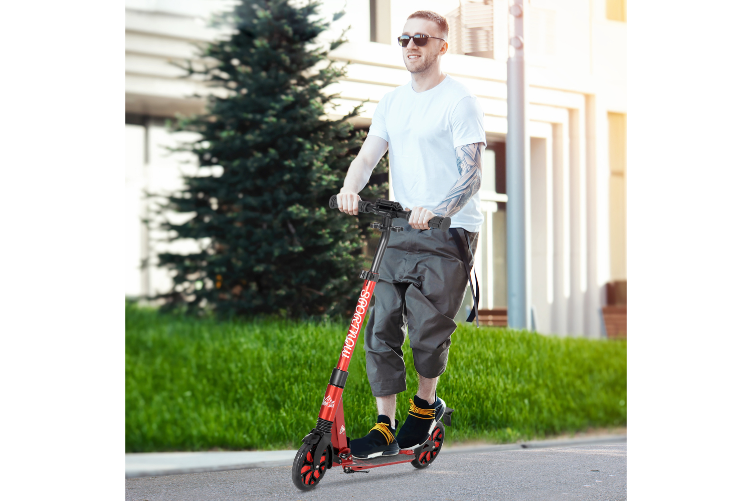 Homcom Adult Foldable Kick Scooter | Red
