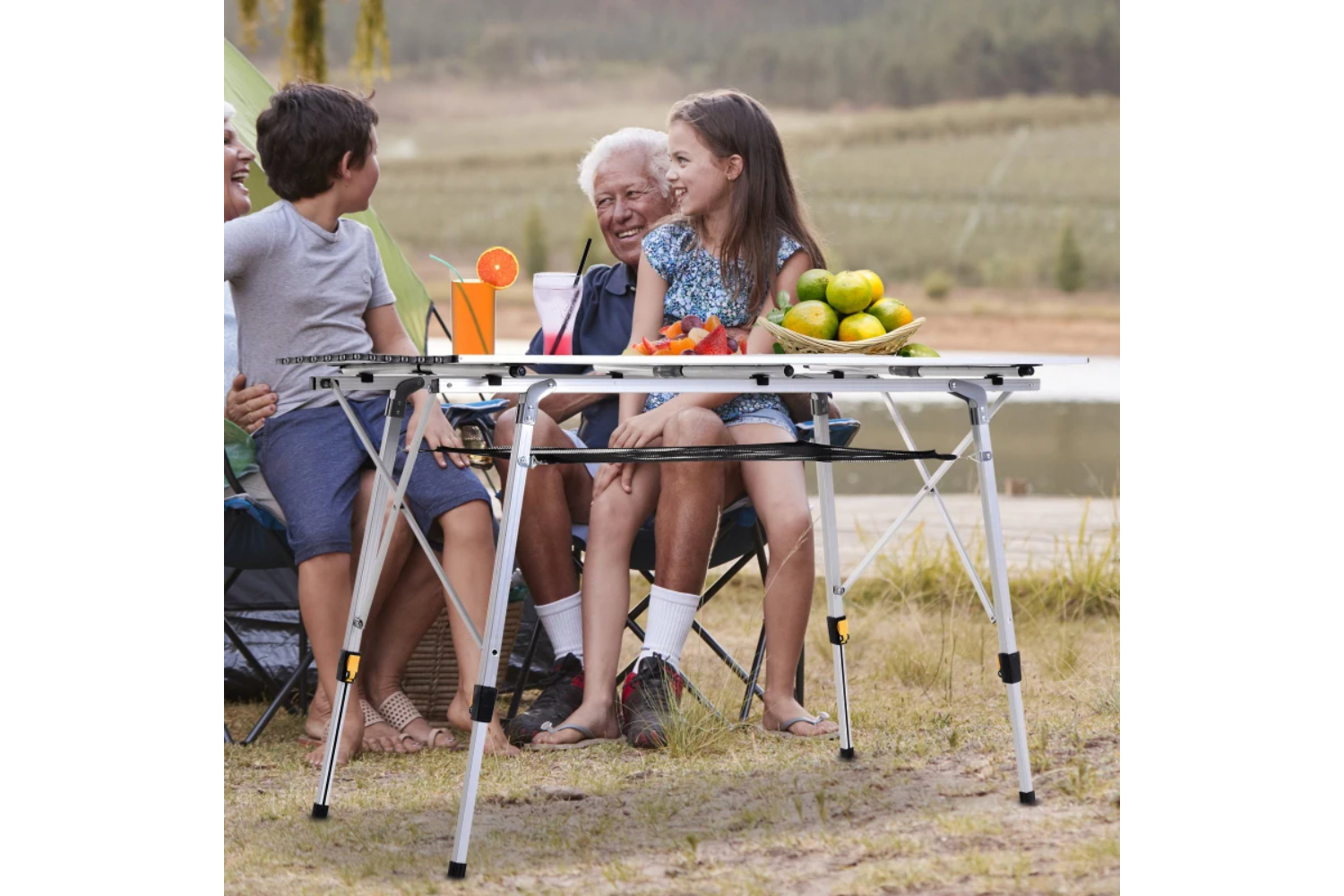 Outsunny Portable Outdoor BBQ Picnic Table with Mesh Tier | Silver