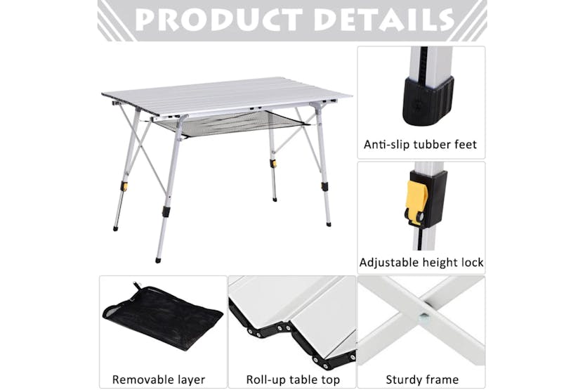 Outsunny Portable Outdoor BBQ Picnic Table with Mesh Tier | Silver