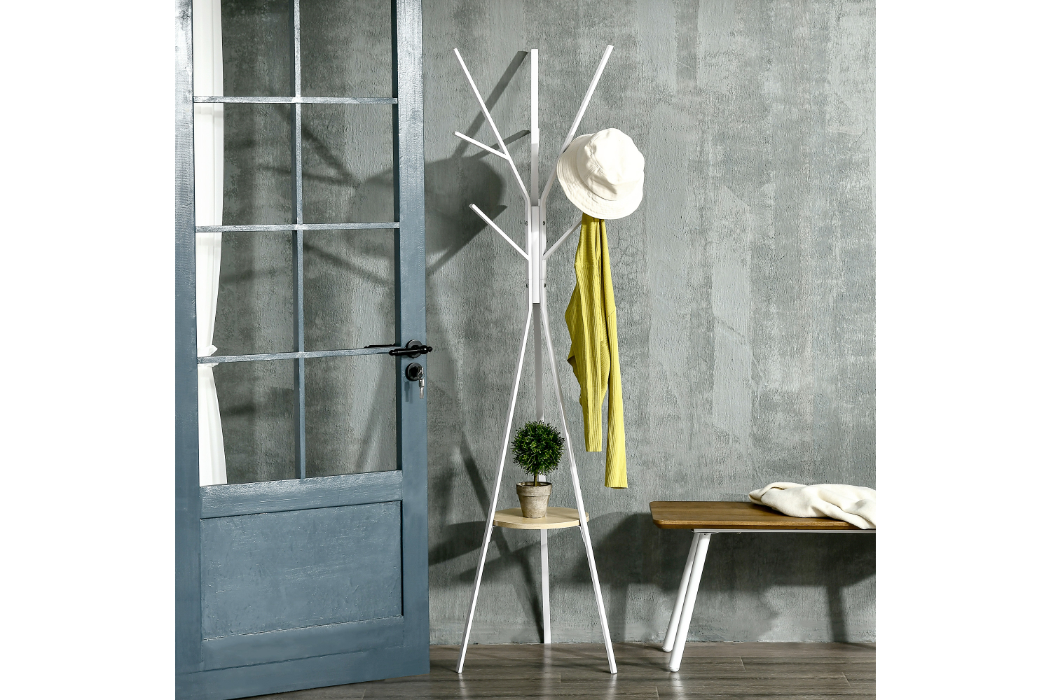 Homcom Free Standing Coat Rack with Shelf Holder Stand | White