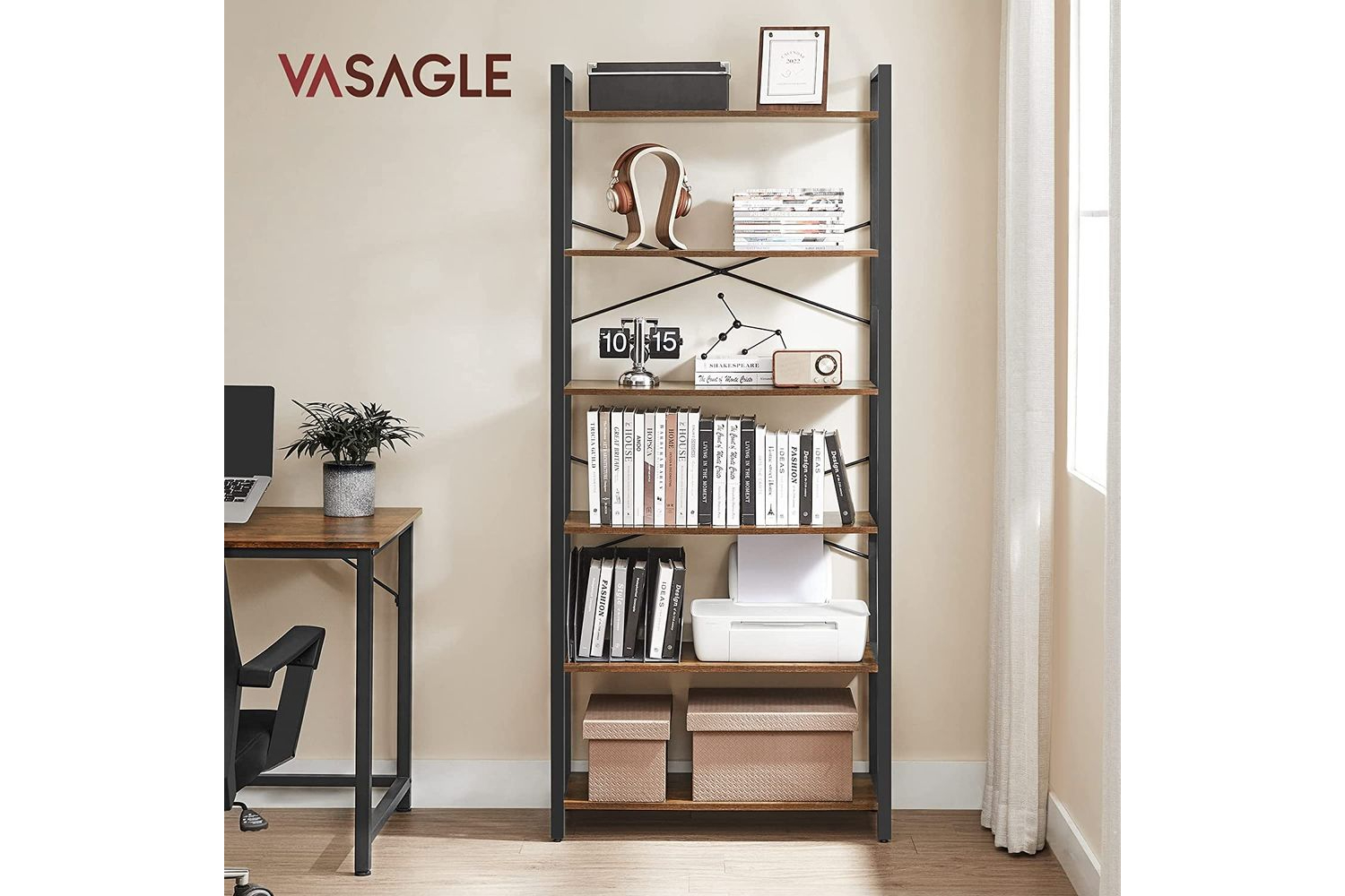 Vasagle Ladder Shelves | 6 Shelves | Rustic Natural/Black