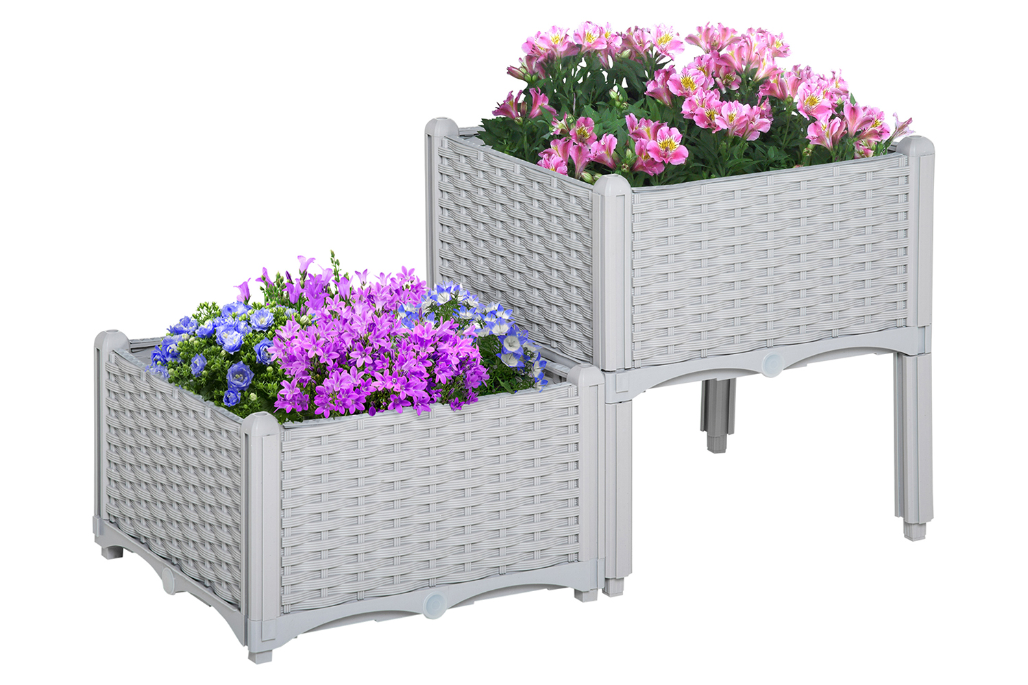Outsunny Garden Flower Planter Box | Grey | Set of 2