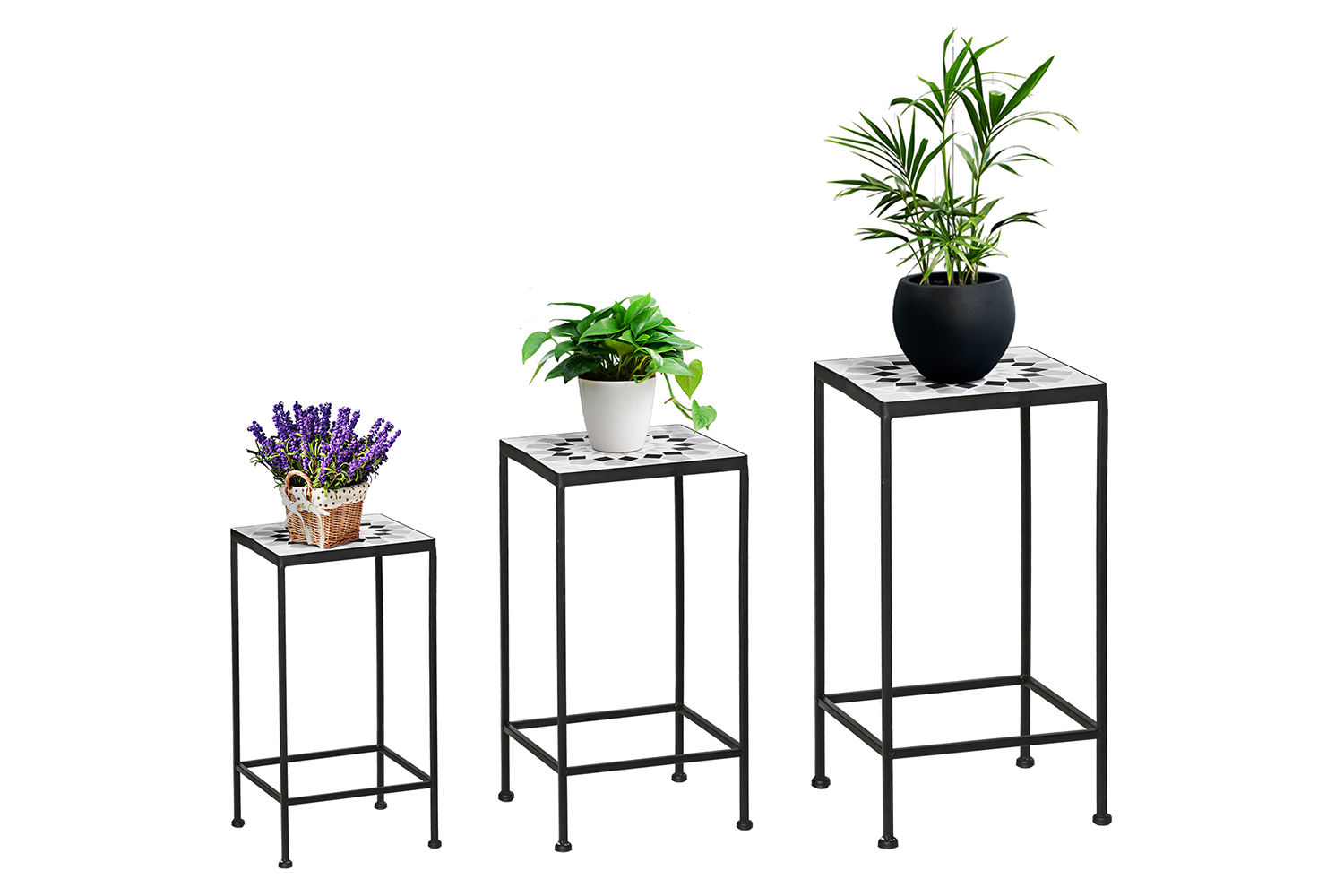 Outsunny Metal Plant Stand | 3 Piece | Black/White