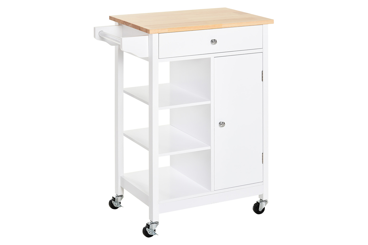 Homcom MDF Kitchen Storage Trolley Cart | White/Natural