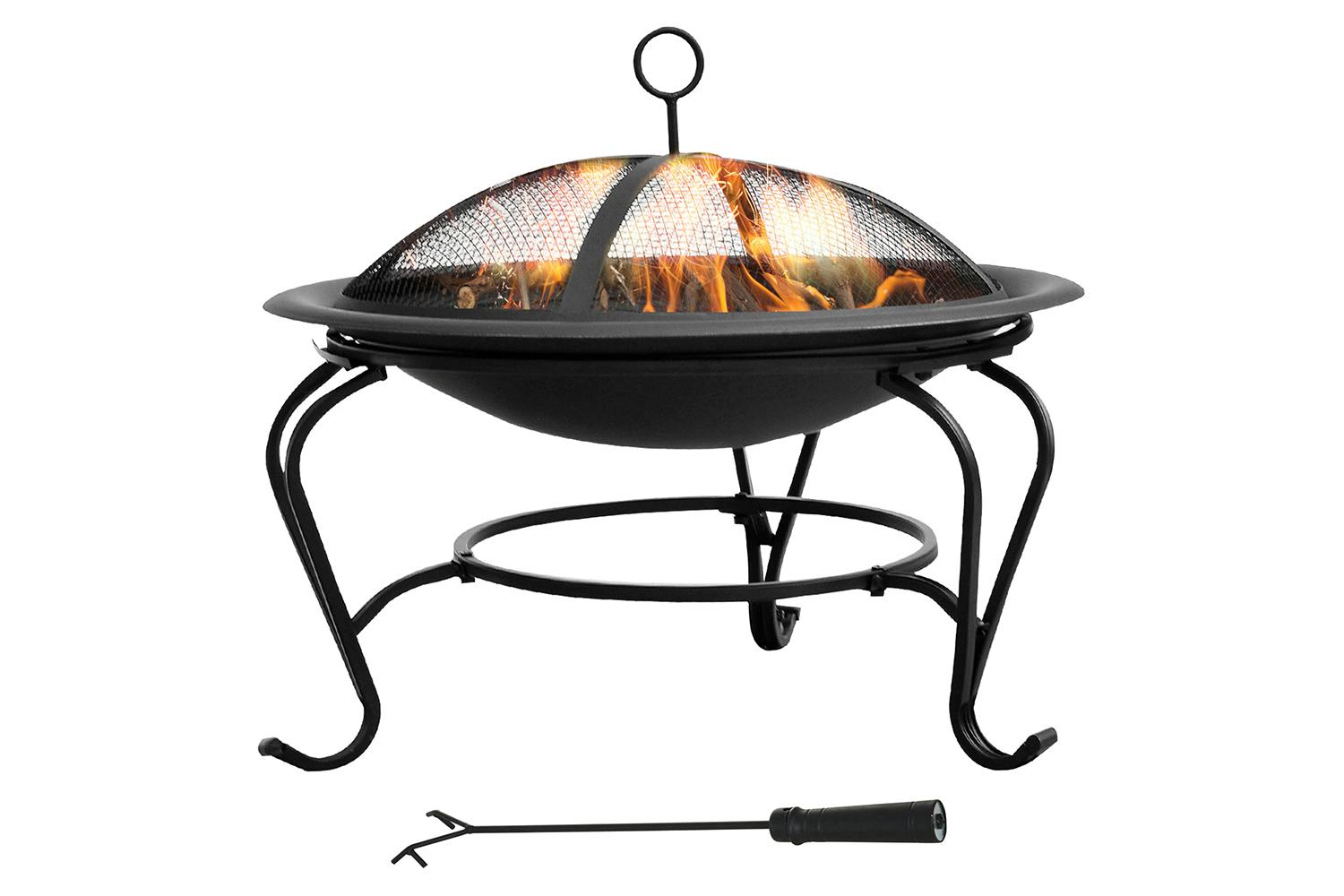 Outsunny Outdoor Metal Round Fire Pit with Poker Handle | Black