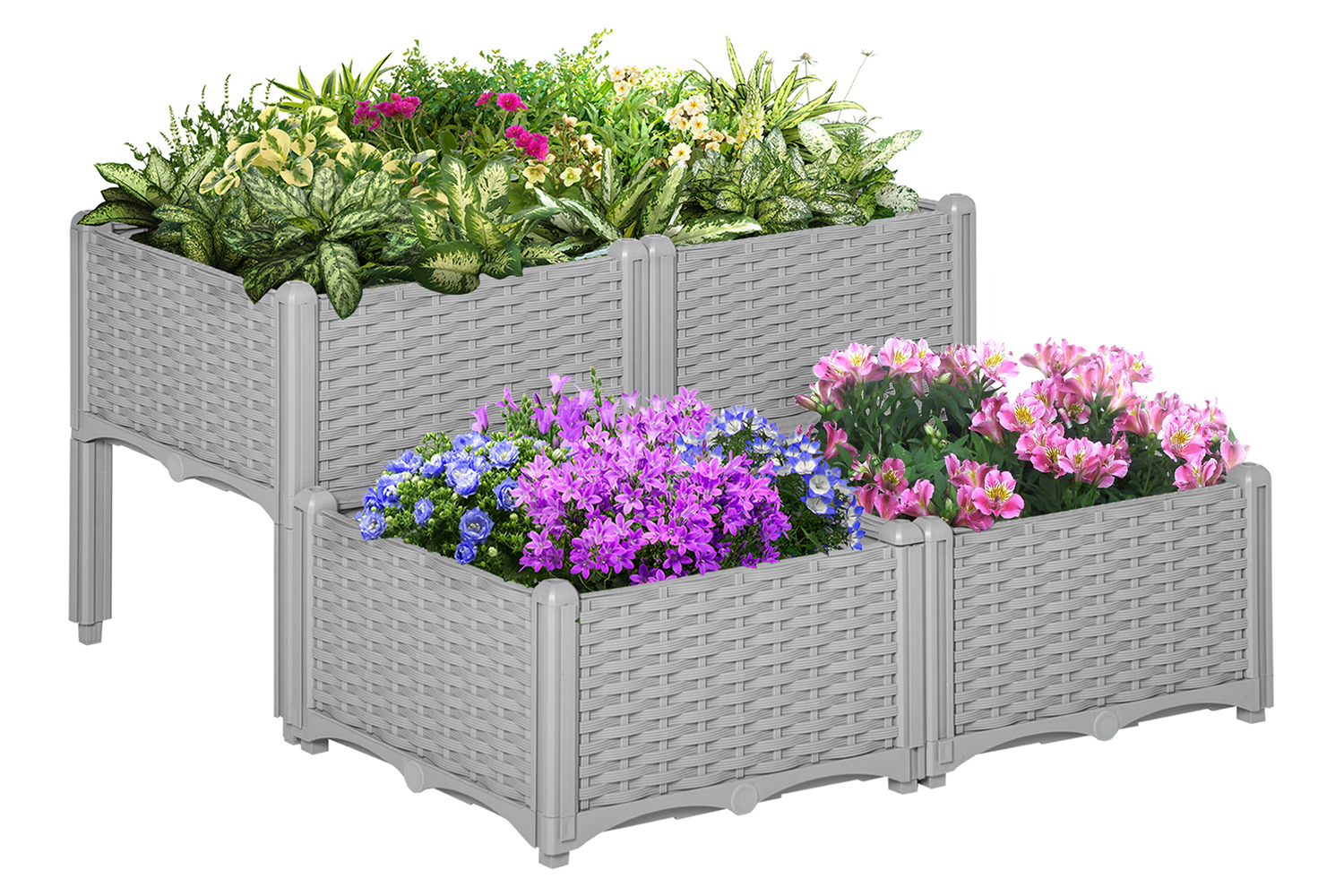 Outsunny Garden Flower Planter box | Grey | Set of 4