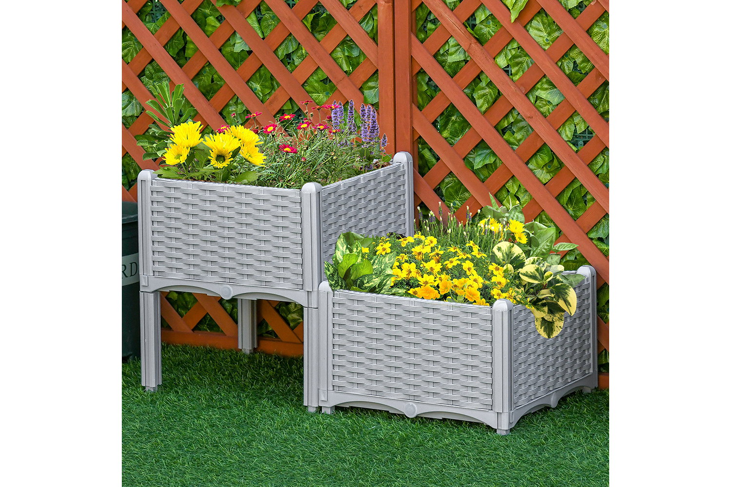 Outsunny Garden Flower Planter Box | Grey | Set of 2