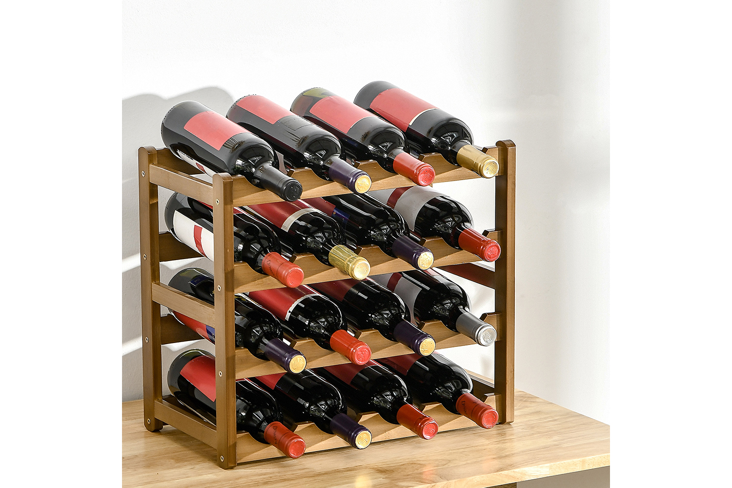 Homcom Freestanding Bamboo Wine Rack with 16 Bottles Holder | Brown