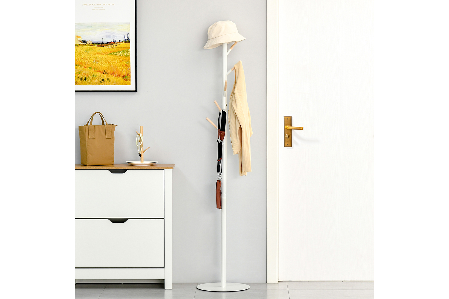 Homcom Freestanding Coat Rack with Hat Stand | White