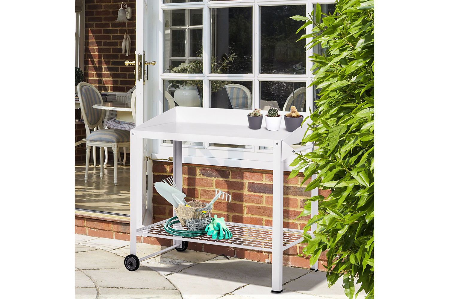 Outsunny Metal Outdoor Gardening Bench | White