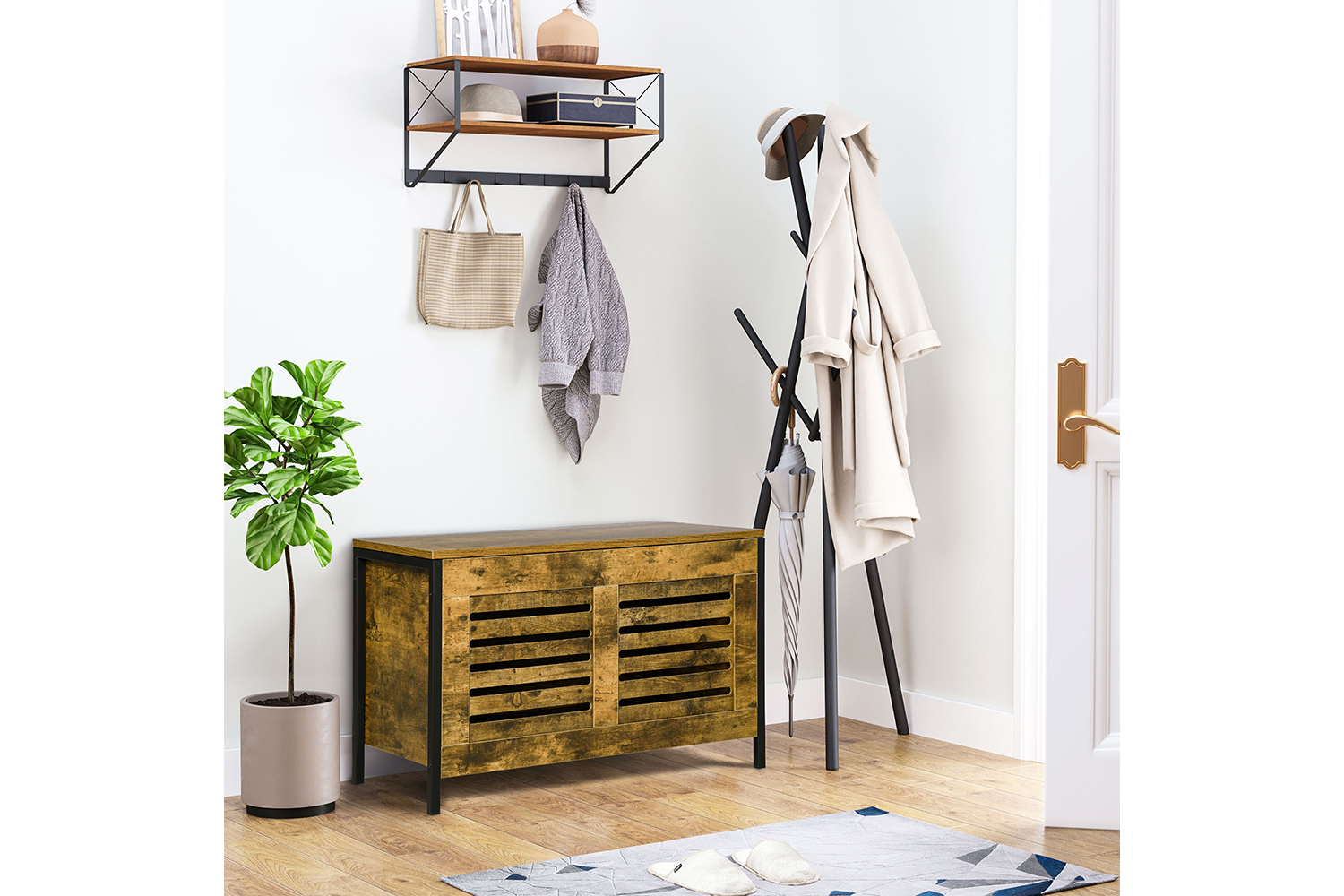 Homcom Industrial Storage Bench | Rustic Brown