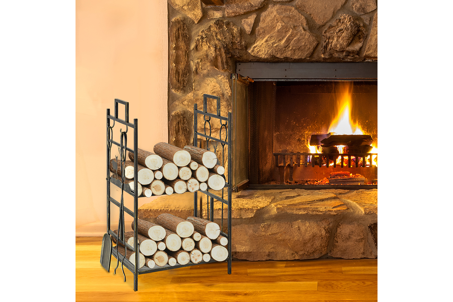 Outsunny Heavy Duty 2-tier Firewood Rack | Gold