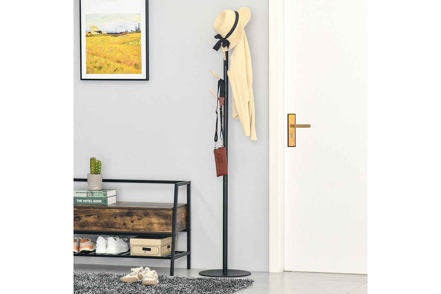 Homcom Freestanding Coat Rack with Hat Stand | Black