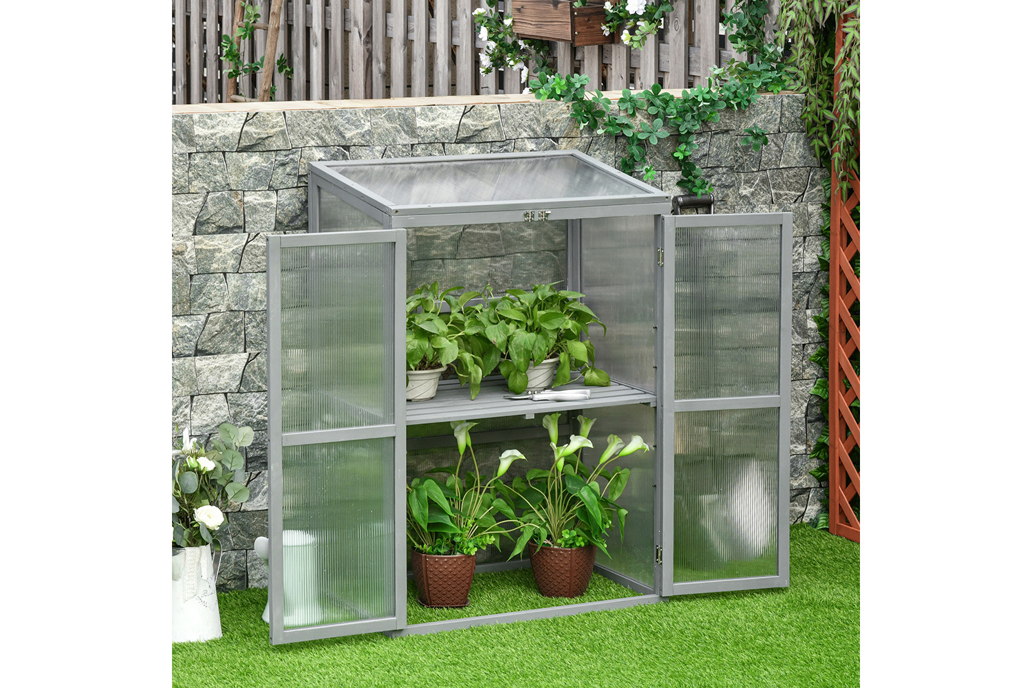 Outsunny Garden Cold Frame Greenhouse with Adjustable Shelf | Grey