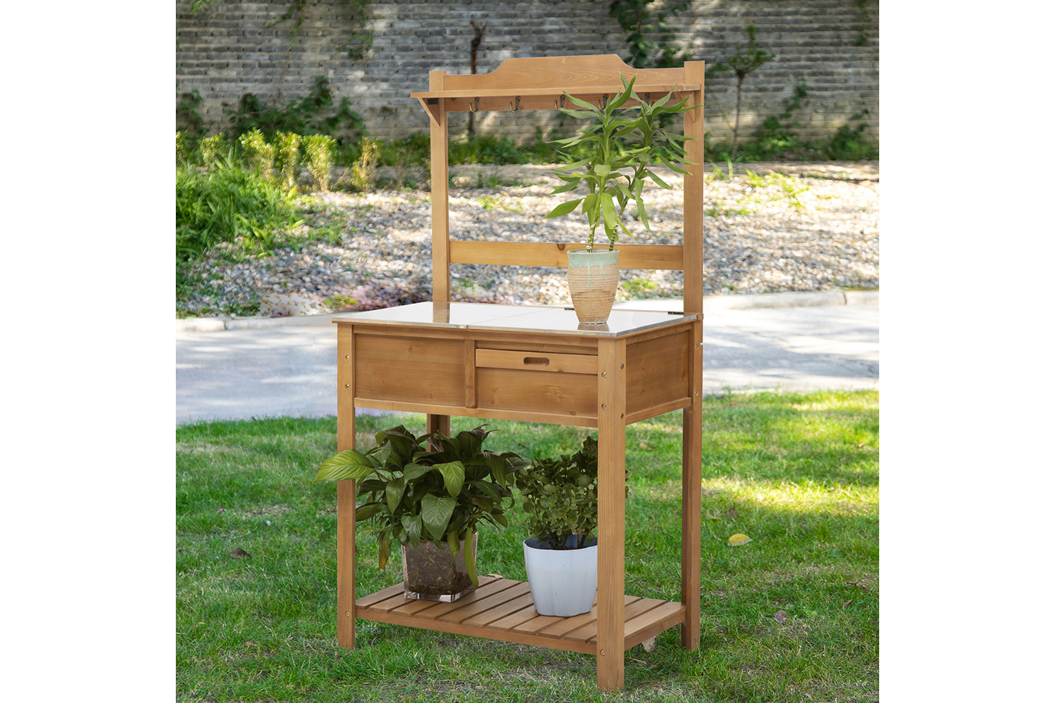 Outsunny Fir Wood Garden Potting Table | Natural