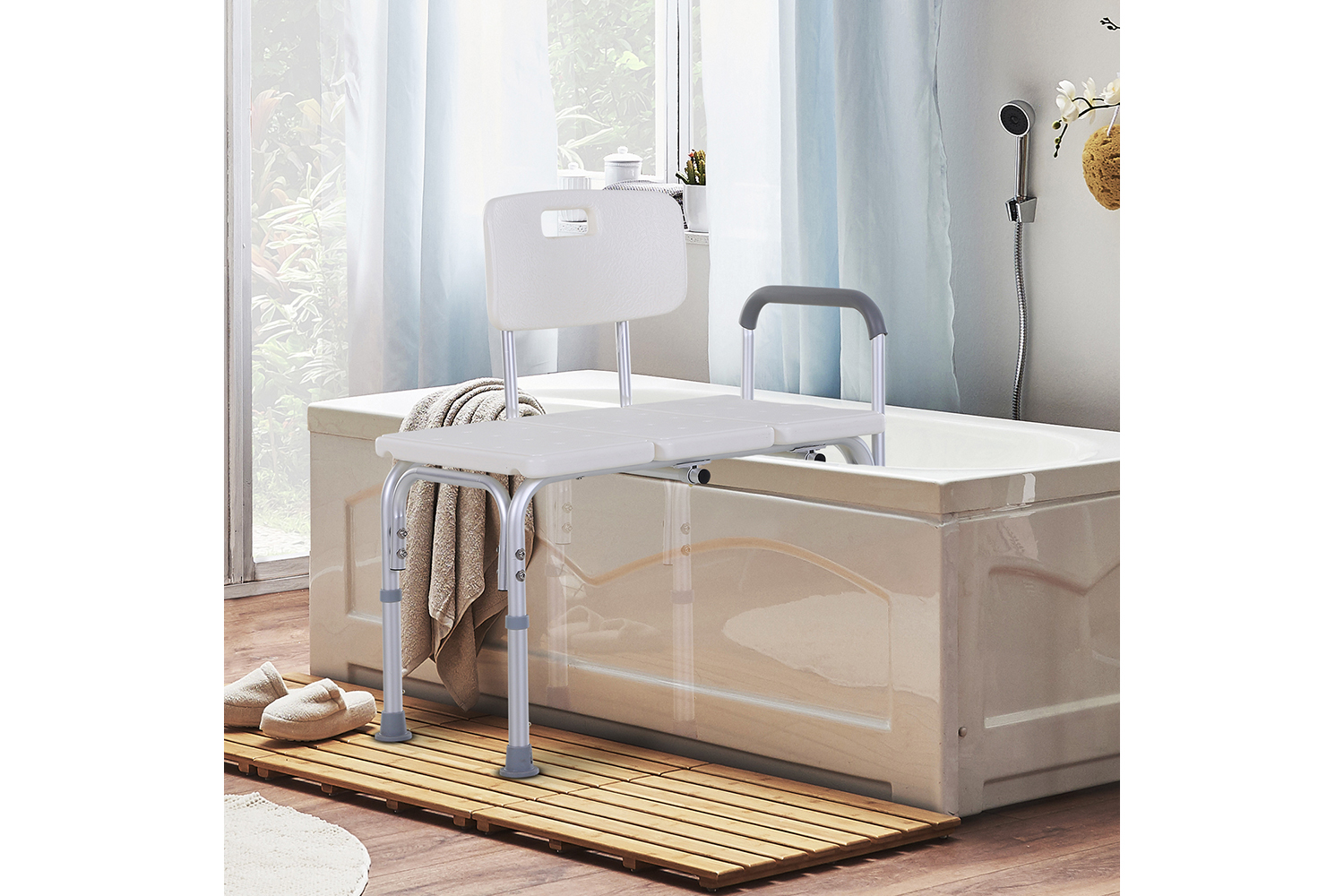 Homcom Adjustable Shower Chair with Back and Handles | White/Silver