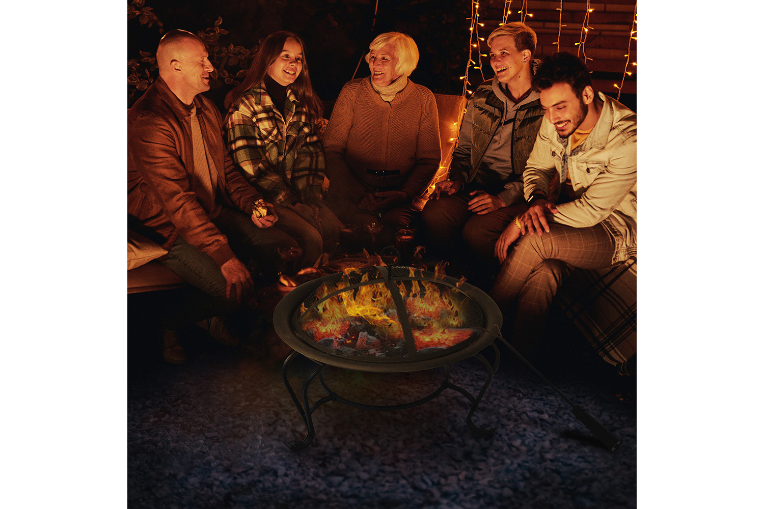 Outsunny Outdoor Metal Round Fire Pit with Poker Handle | Black