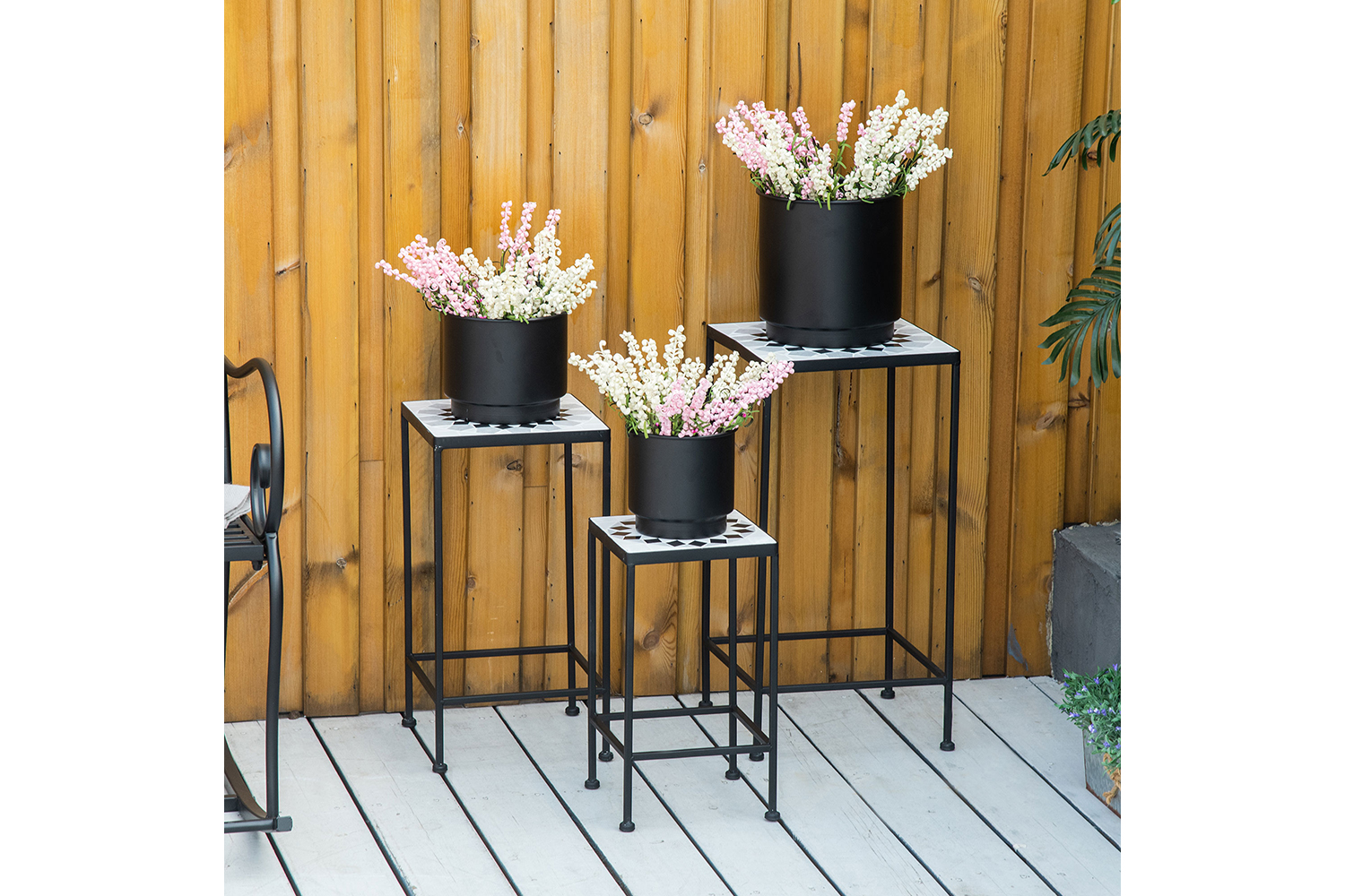 Outsunny Metal Plant Stand | 3 Piece | Black/White