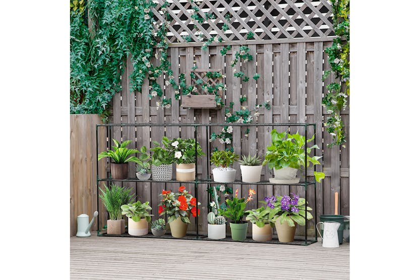 Outsunny 3 Tier Metal Plant Stand | Green