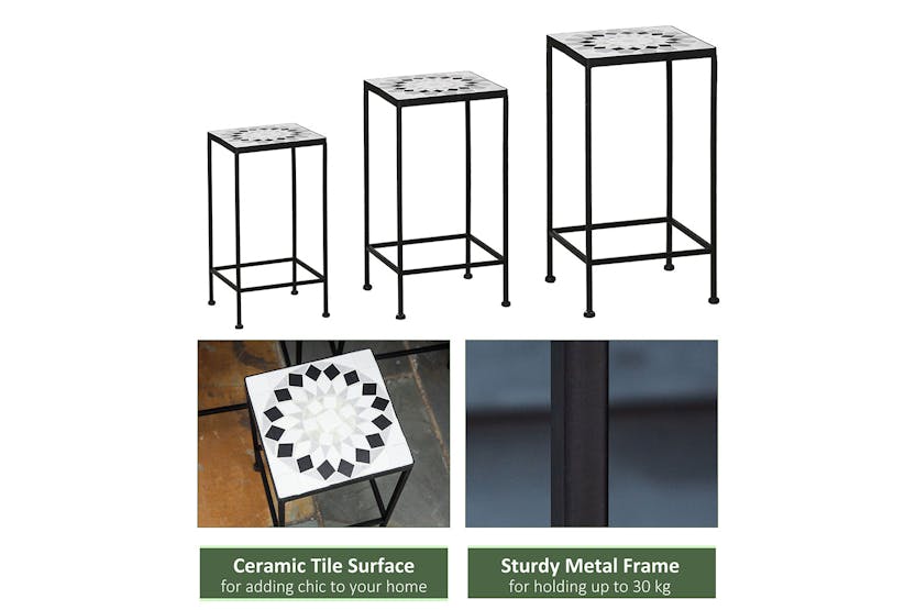 Outsunny Metal Plant Stand | 3 Piece | Black/White
