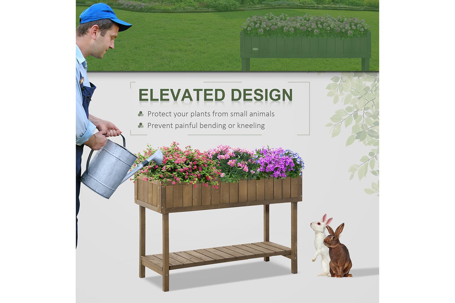 Outsunny Wooden Raised Planter Box | Brown