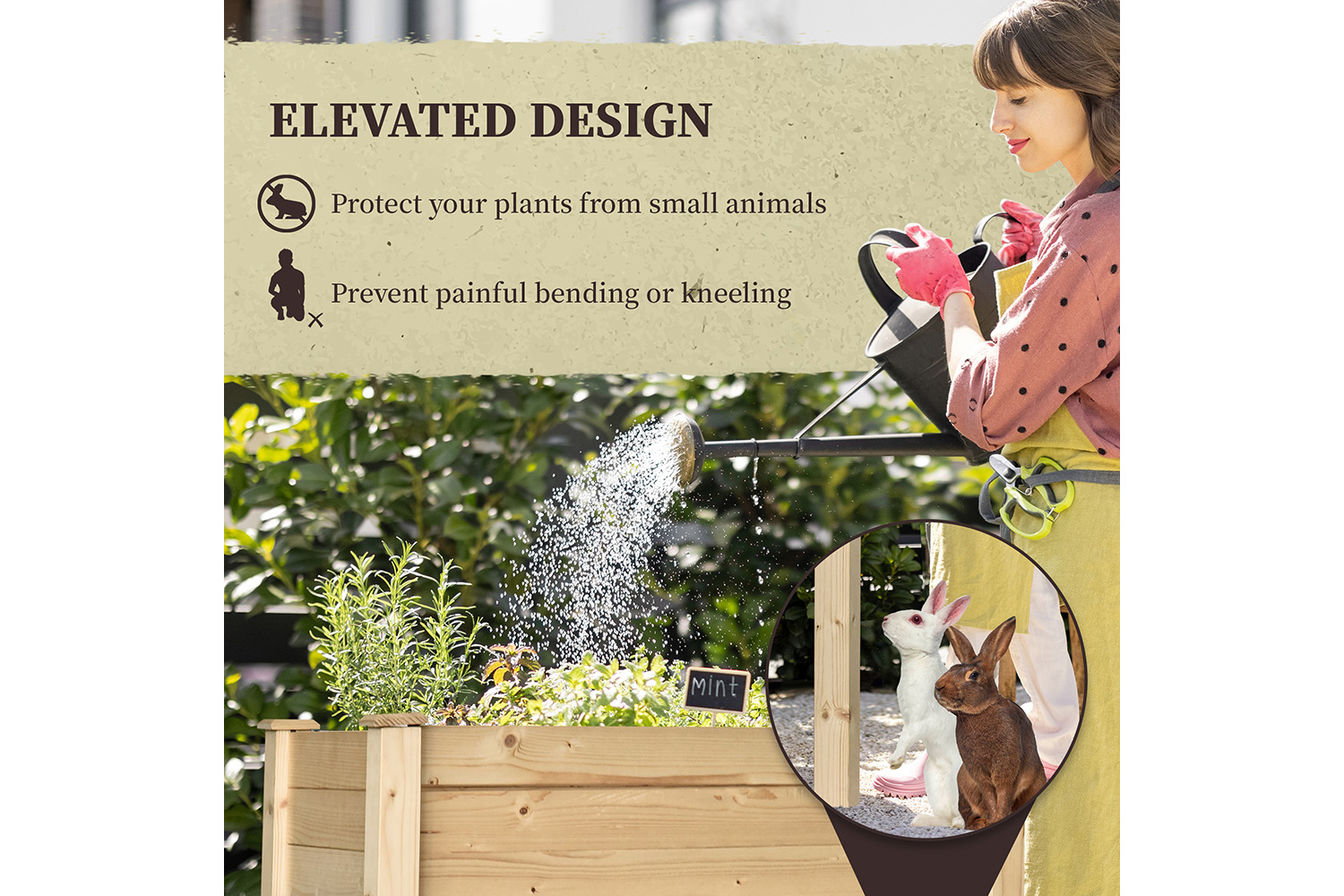 Outsunny Wooden Raised Rectangular Planter Box | Natural