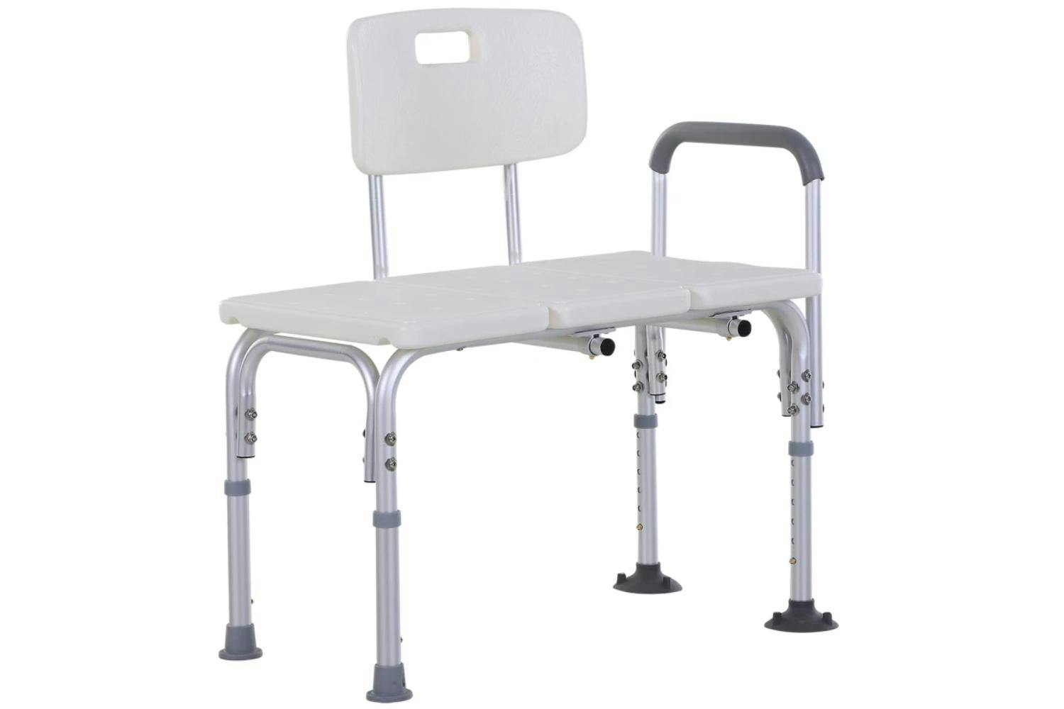 Homcom Adjustable Shower Chair with Back and Handles | White/Silver