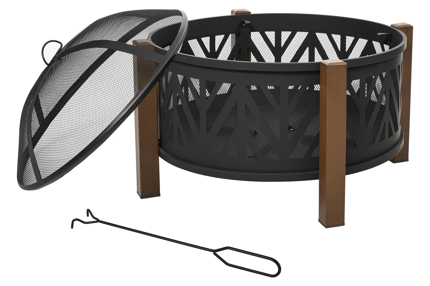 Outsunny Outdoor Fire Pit with Grill Cooking Poker | Black/Brown