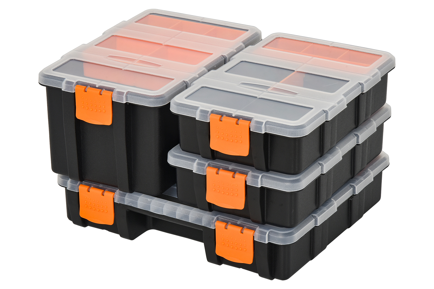 Durhand Tool & Hardware Storage Boxes | Black/Orange | Pack of 4
