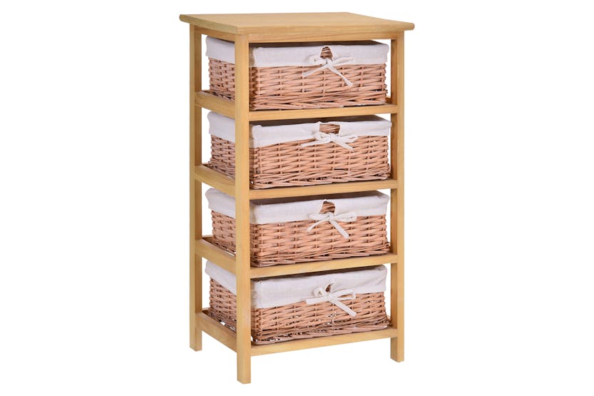 Homcom Wicker 4-Tier Storage Basket Shelf | Brown