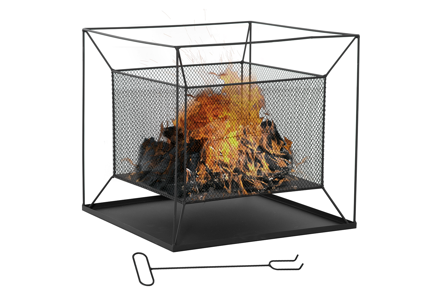 Outsunny Square Metal Fire Pit with Poker | Black