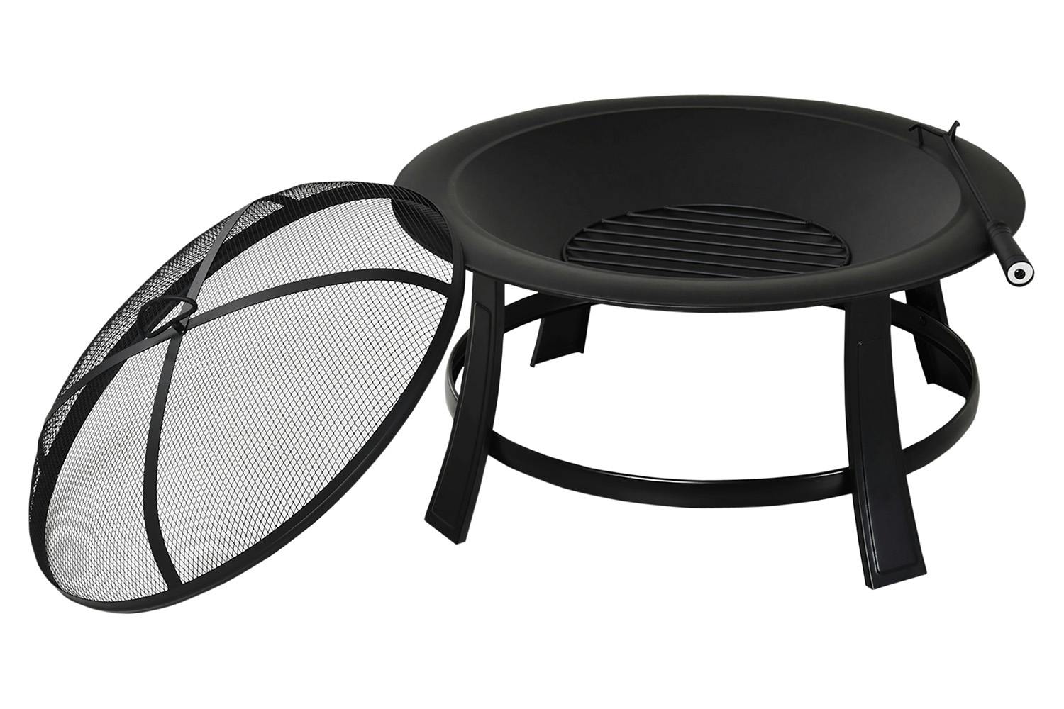 Outsunny Outdoor Round Metal Fire Pit with Poker Wood Grate | Black