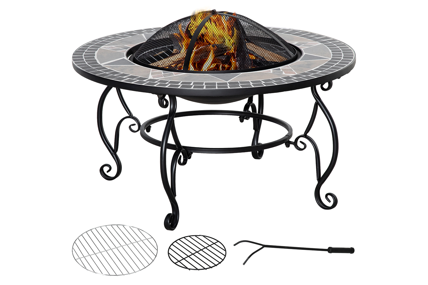 Outsunny Round Fire Pit with Poker | Black