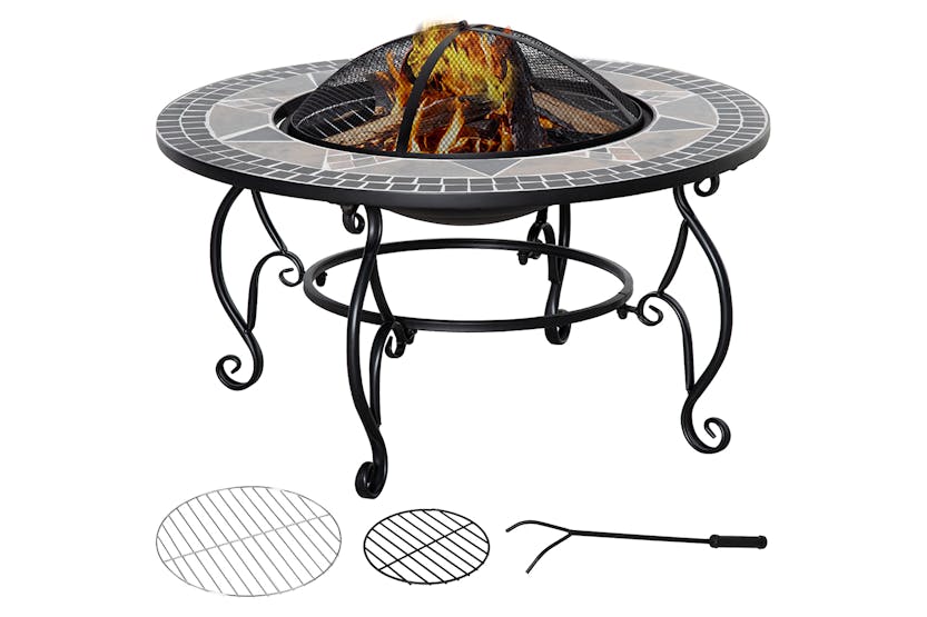 Outsunny Round Fire Pit with Poker | Black