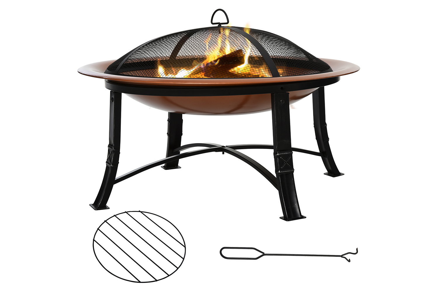 Outsunny Outdoor Steel Round Fire Pit with Poker | Black