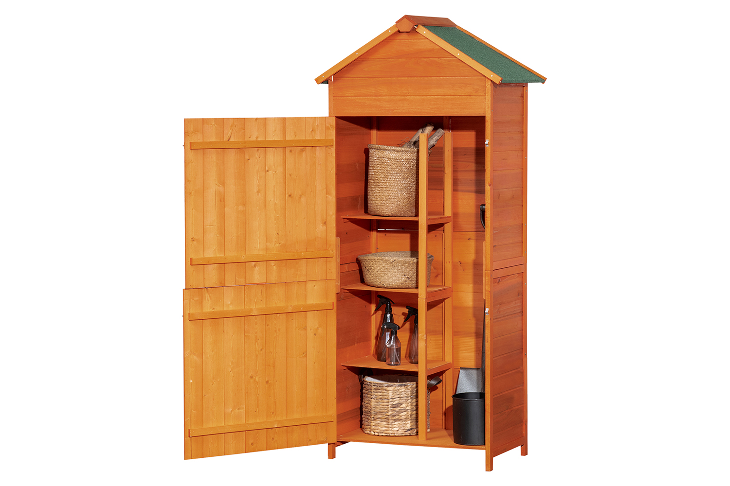 Outsunny Wooden Garden Storage Shed with 3 Shelves Double Lockable Doors | Teak