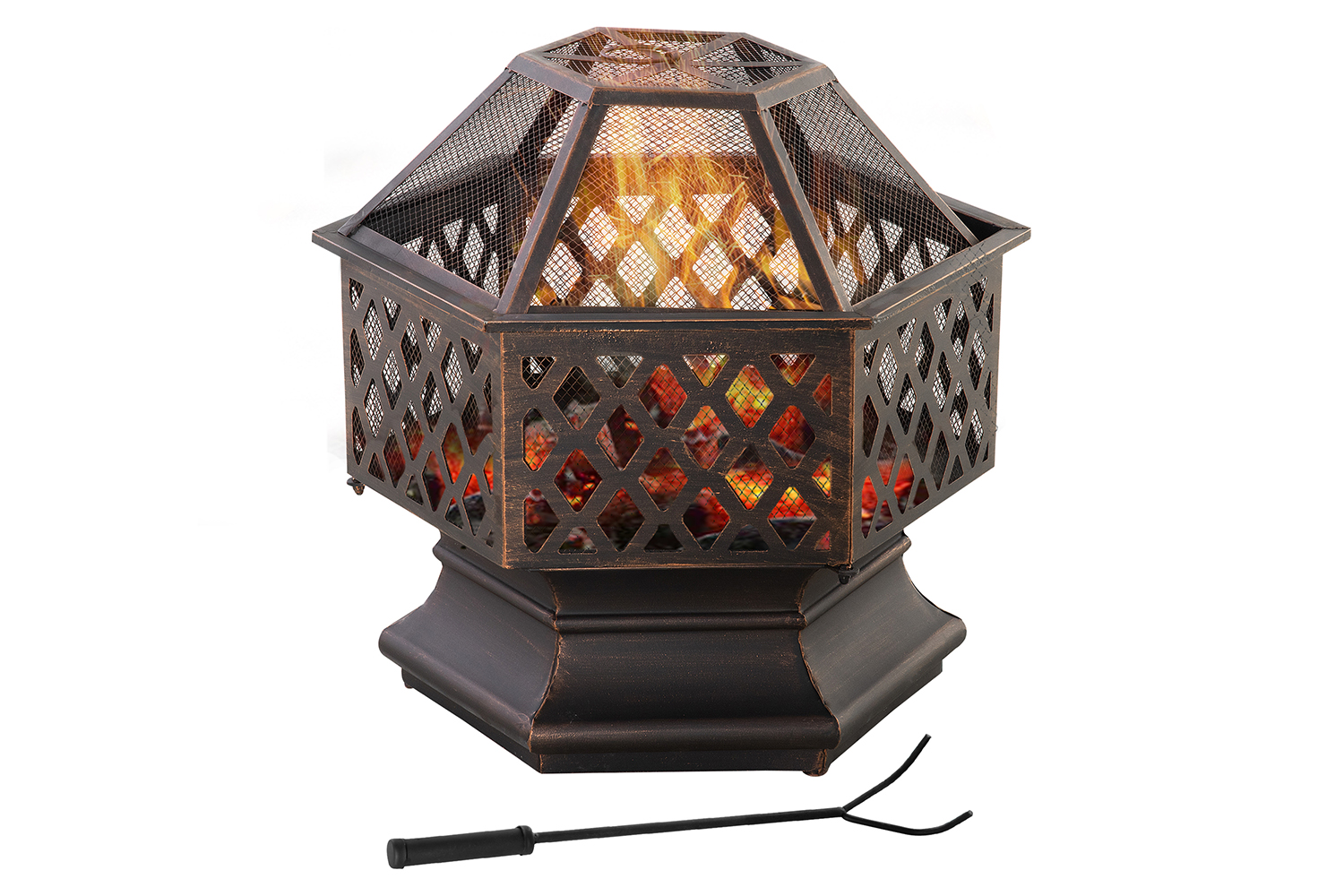 Outsunny Outdoor Metal Stove with Screen Cover Poker | Bronze