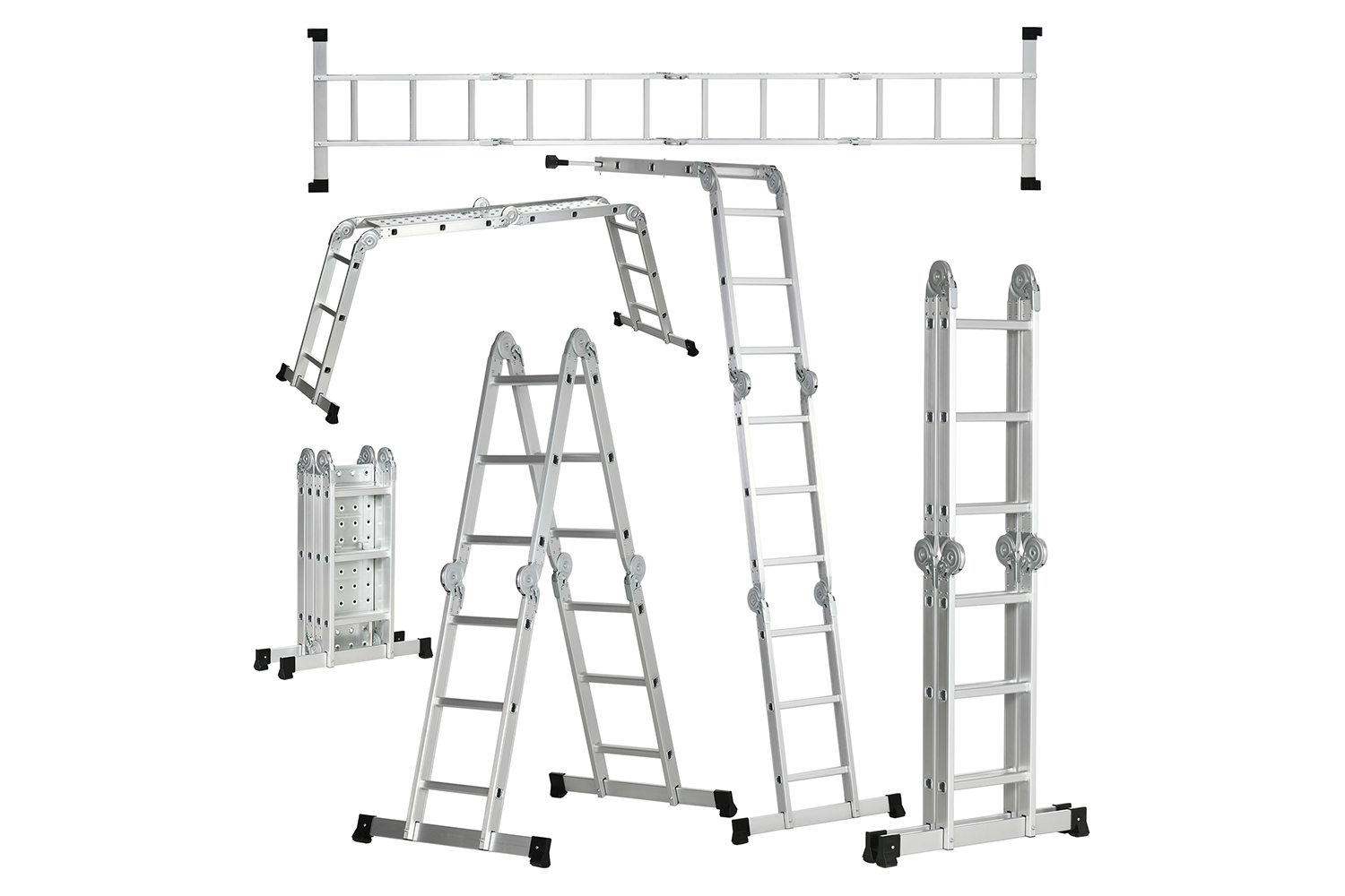 Durhand Telescoping Ladder with Safety Platforms | Silver