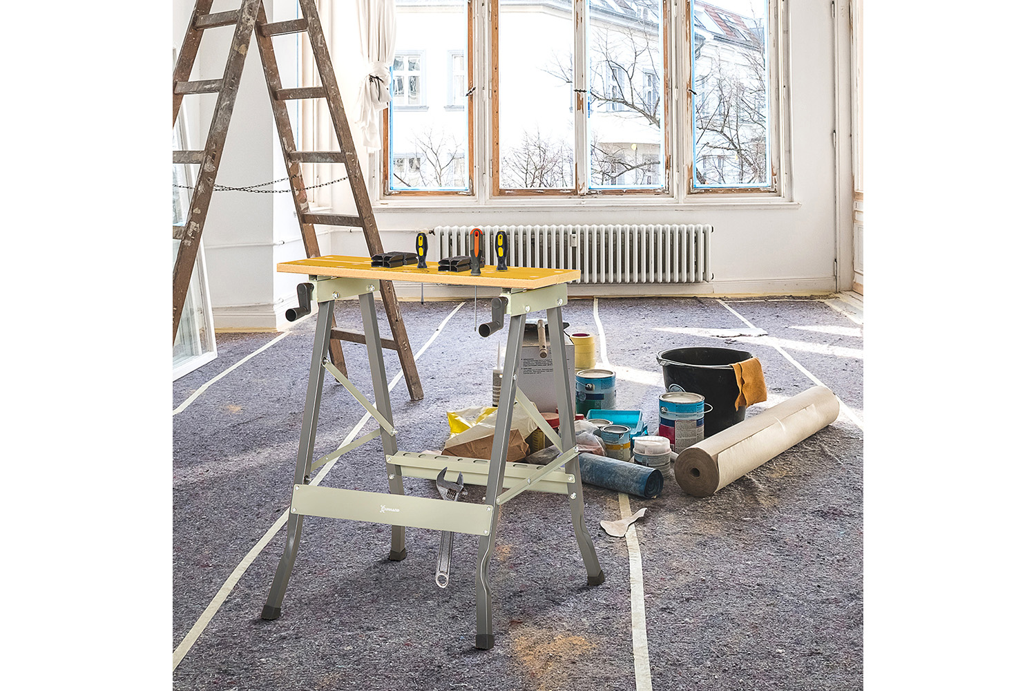 Durhand Saw Horse Folding Clamp Table with Adjustable Clamping Pegs | Grey