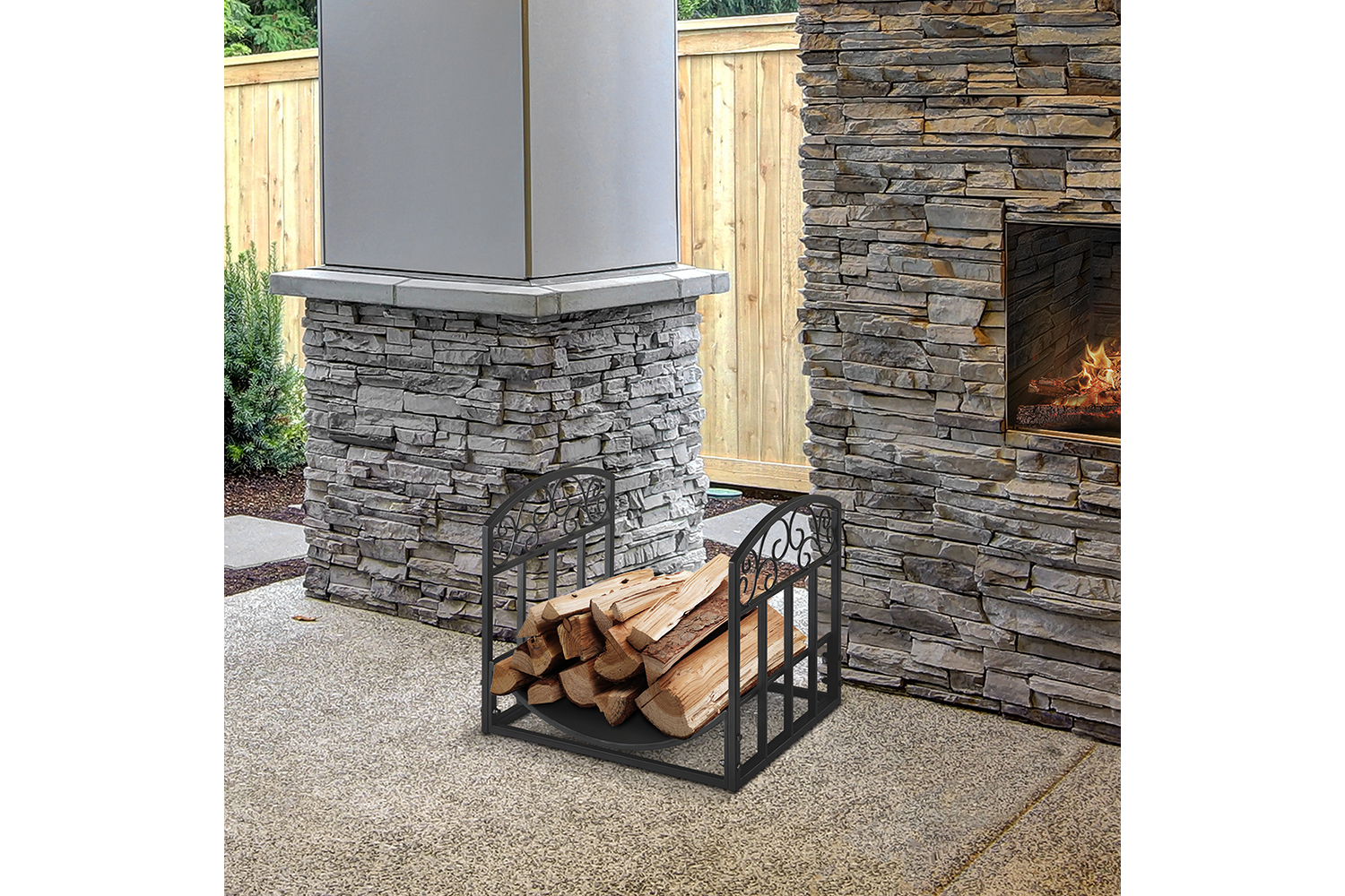 Outsunny Iron Arched Log Rack | Black