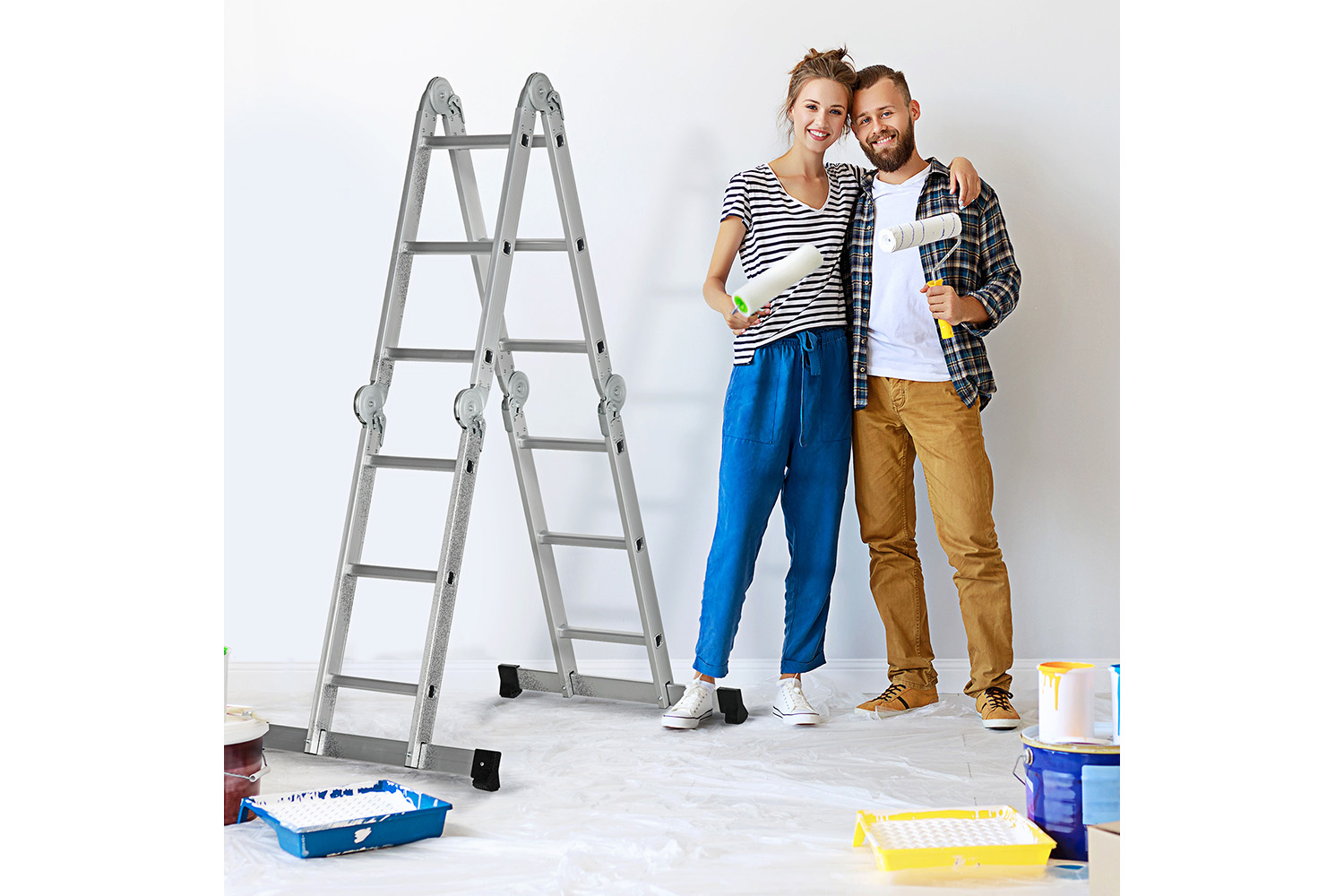 Durhand Telescoping Ladder with Safety Platforms | Silver